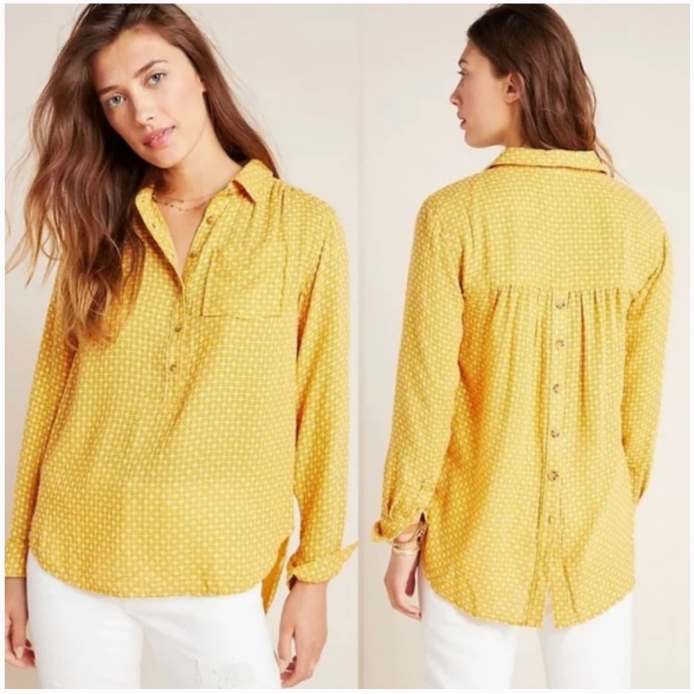 Anthropologie Isadora Button Back Embroidered Top